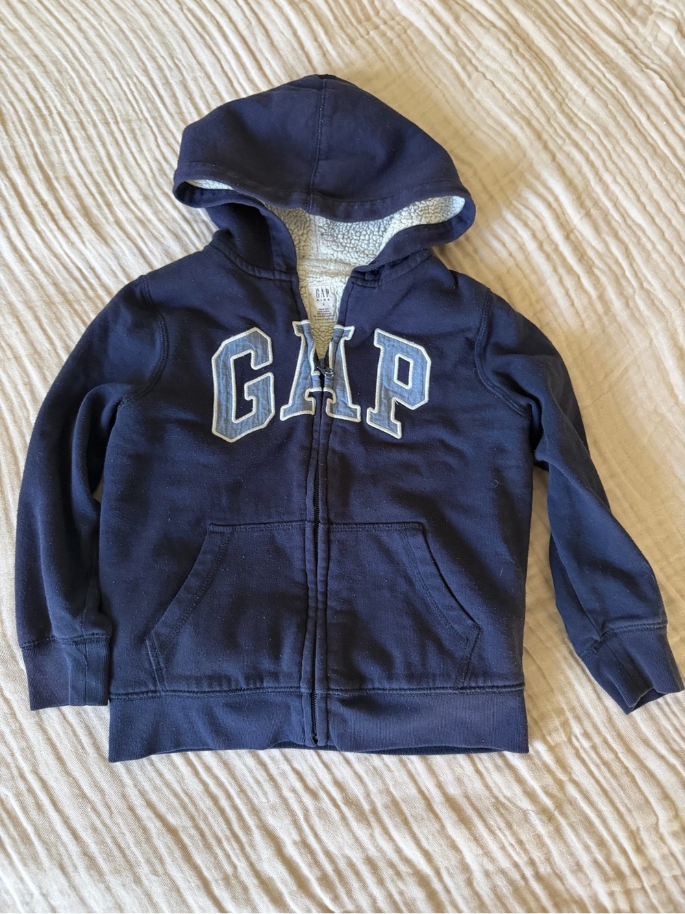 GAP Navy Sherpa-Lined Hooded Zip Sweatshirt 6-7Y